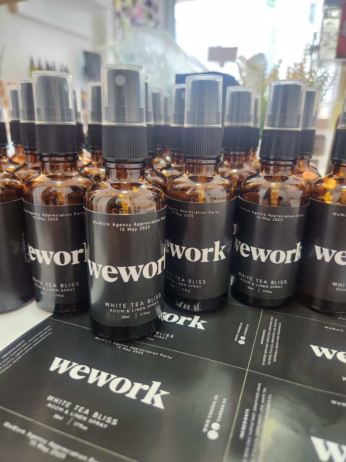 Customised Room & Linen Spray labels for Wework's Agency Appreciation Day (May 2025)